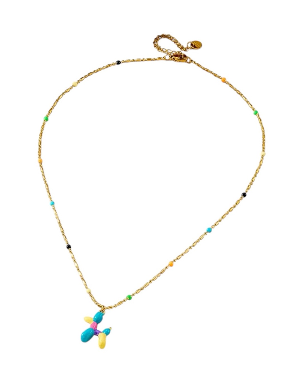 Multicolor Balloon Dog Pendant Necklace on Stainless Steel Gold Plated Chain - Picture 3 of 4